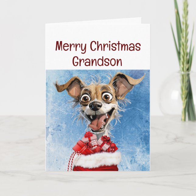 Carte Drôle Chien Grandson enfants Noël (Devant)