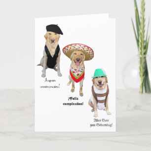 Carte Drôle Chien Joyeux Anniversaire en quatre langues