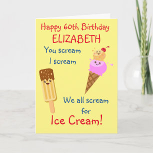 Carte Drôle crème glacée cri Humour mignon Rétro Anniver