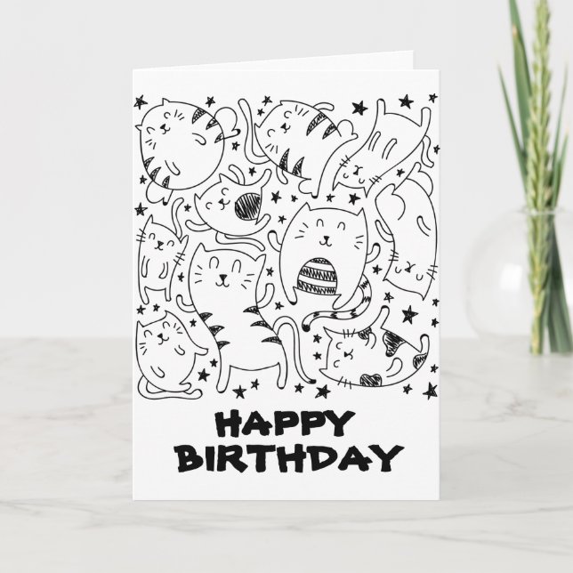 Carte Drôle dansant chats doodles heureux anniversaire (Devant)