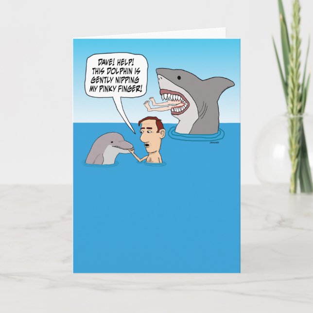 Carte Drôle Dauphin Nip et requin Bite Anniversaire (Devant)