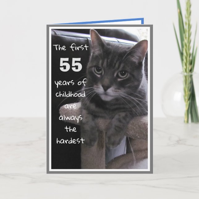 Carte drôle de 55 ans pour chat d'anniversaire (Devant)