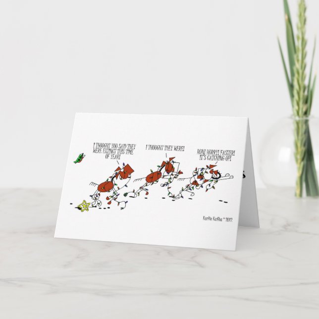 Carte drôle de bande dessinée de Noël de cheval et (Devant)
