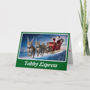 Carte Drôle de chat gris tabby Noël
