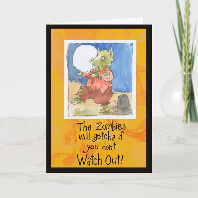 Carte drôle de Halloween de porc de zombi (Devant)