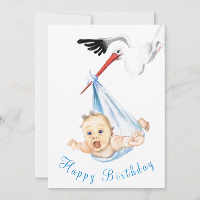 Carte drôle de joyeux anniversaire Stork portant b (Devant)