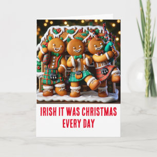 Carte Drôle de Noël irlandais pain d'épice kilt cornemus