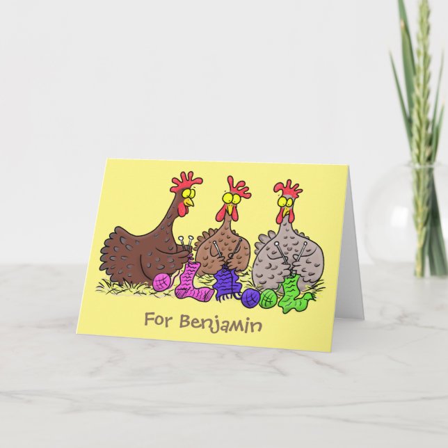 Carte Drôle dessin animé de poulets de tricot (Devant)