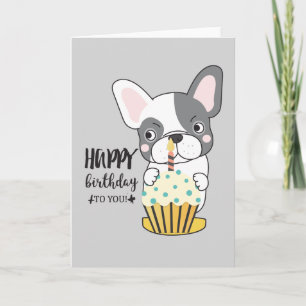 Carte Drôle Drôle Chien Cartoon Cupcake Bougie Joyeux An