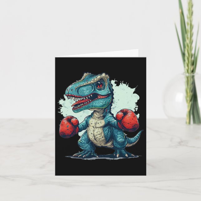 Carte Drôle Enfants Boxer Dinosaure Avec Gants Boxer Coû (Devant)