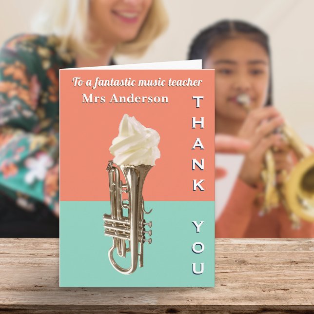 Carte Drôle enseignant en laiton glace crème Cornet Merc (A funny 'Thank You' card for a music teacher, with ice cream cornet picture)