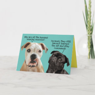 Carte Drôle et mignon assis et rester Chiens pendant la 