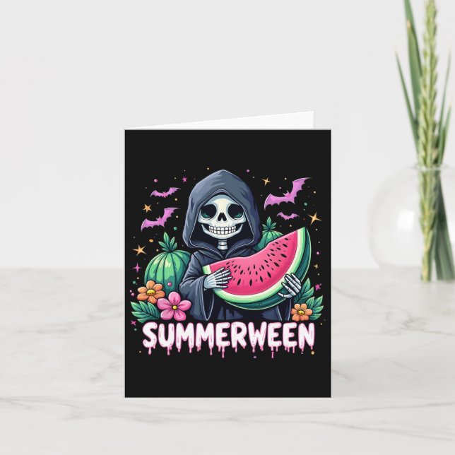 Carte Drôle été Skeleton Watermelon Halloween Art (Devant)