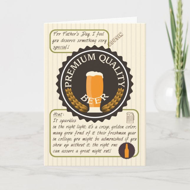 Carte Drôle Fête des pères Retro Bière Étiquette pour Co (Devant)