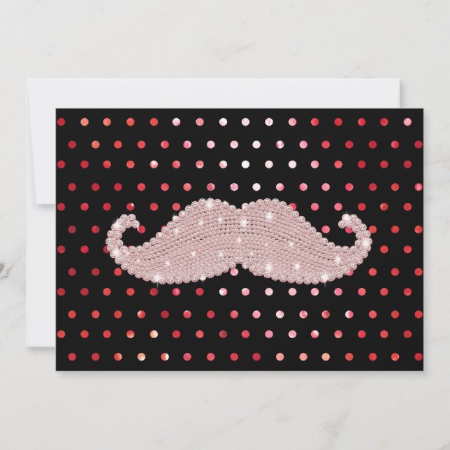 Carte Drôle fille rose boule Moustache Motif Pois (Devant)