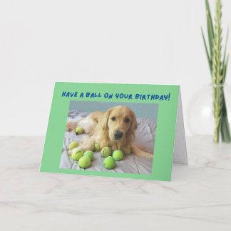 Carte Drôle Golden Retriever avec balles de tennis Anniv