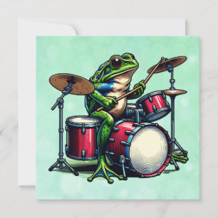 Carte Drôle grenouille caricaturale jouer aux tambours