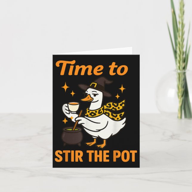 Carte Drôle Halloween Sorcière Oie Automne Automne Heure (Devant)