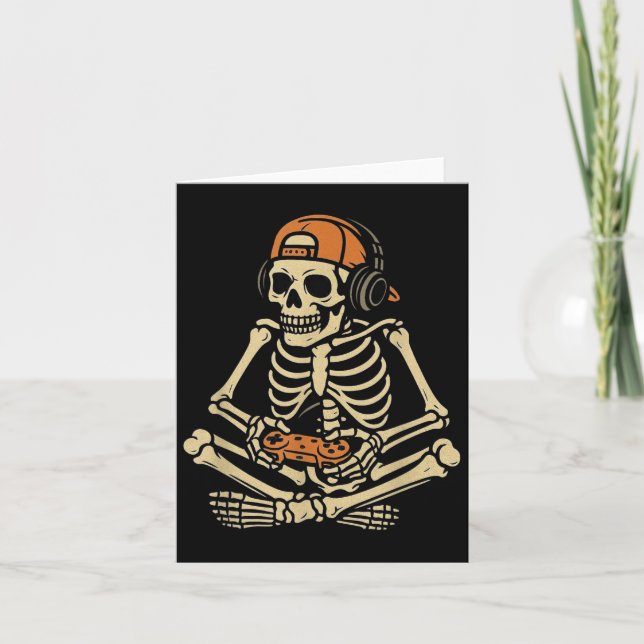 Carte Drôle Halloween Squelette Joueur Vidéo Joueur Garç (Devant)