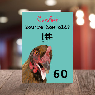 Carte Drôle insultant, blague poule 60ème anniversaire c
