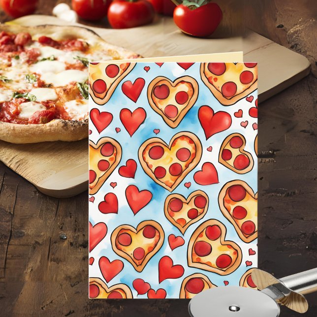 Carte Drôle Je t'aime avec chaque pizza Mon coeur (Funny custom card for an anniversary, Valentine's Day, or just because.)