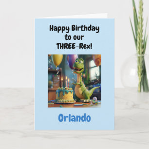 Carte Drôle Joyeux 3ème Anniversaire Garçon, Dino, Perso