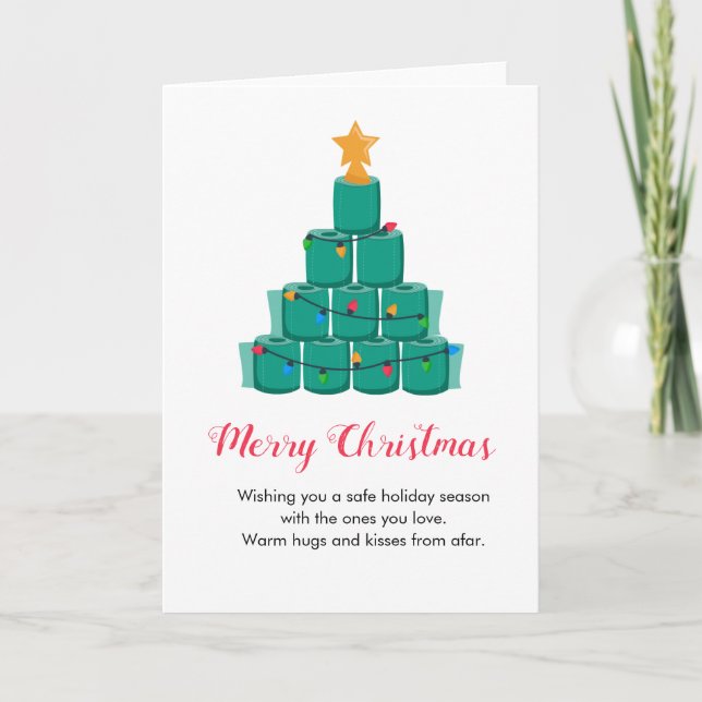 Carte Drôle Joyeux Arbre de Noël Toilette Papier Rouleau (Devant)