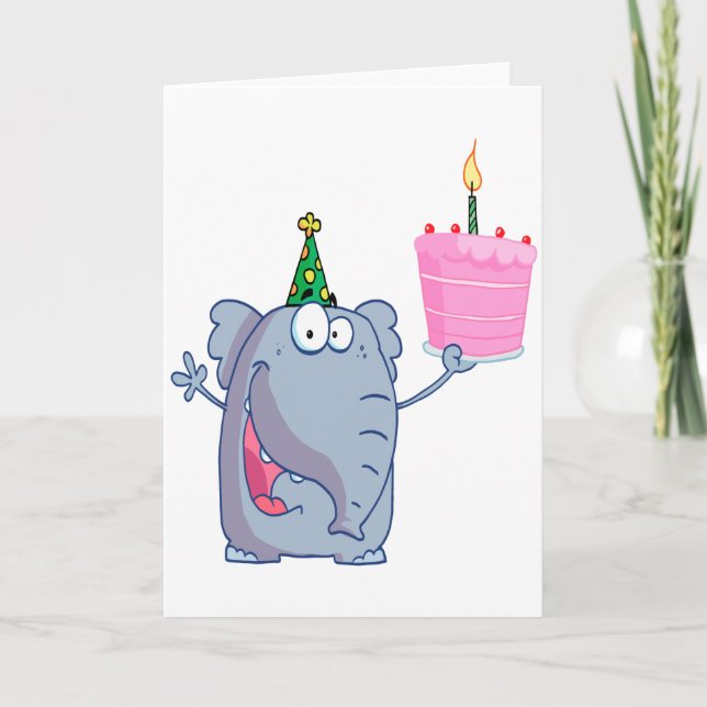 Carte drôle joyeux dessin d'éléphant d'anniversaire (Devant)