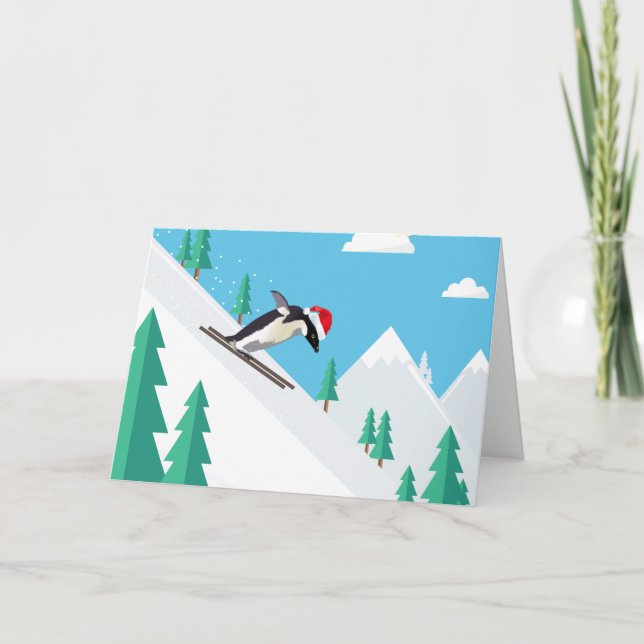 Carte Drôle Joyeux Pingouin De Ski De Noël À Santa Hat (Devant)