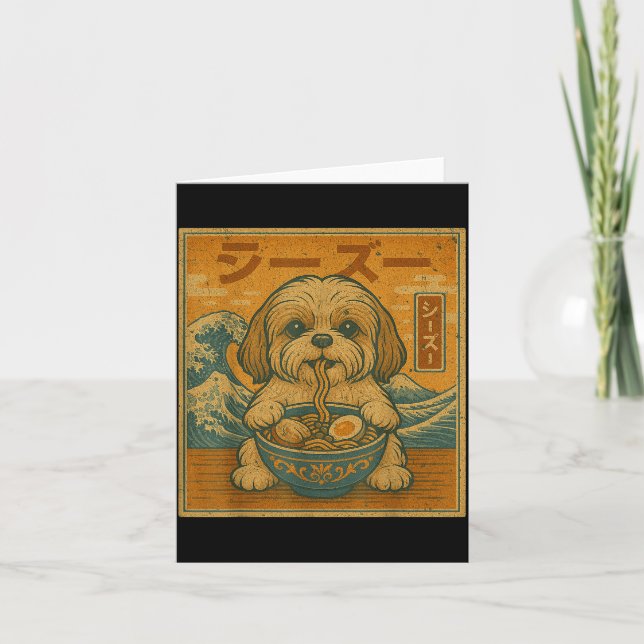Carte Drôle Kawaii Ramen Nouilles Japonaises Shih Tzu Ma (Devant)