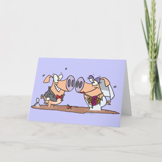 Carte drôle mignon mariage cochons marié marié (Devant)
