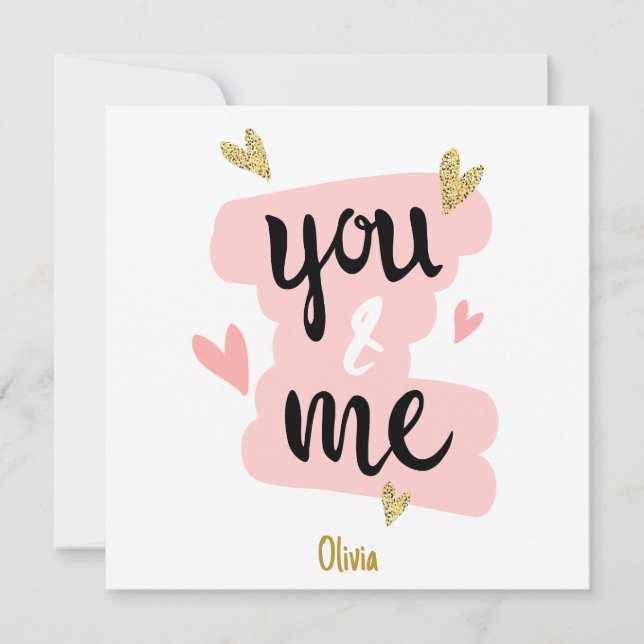 Carte Drôle mignon rose vous & moi couple de la Saint Va (Devant)