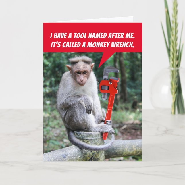 Carte Drôle Monkey Wrench, Hammered Sur Votre Anniversai (Devant)