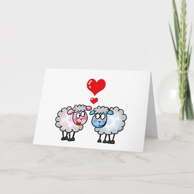 Carte Drôle mouton de dessin animé, couple Mariage (Devant)