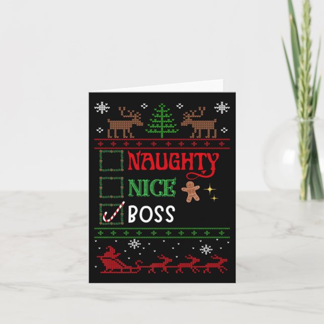 Carte Drôle Noël Nice Naughty Liste Noël Boss (Devant)