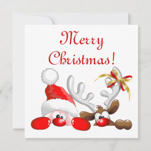 Carte Drôle Père Noël et Reindeer Cartoon