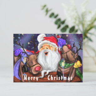 Carte Drôle Père Noël et Reindeers Serviette de cuisine 