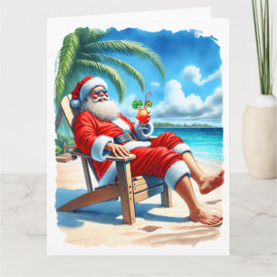 Carte Drôle Père Noël Profitez d'un cocktail sur la plag