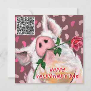 Carte Drôle Pig Valentine's Day Card avec QR Code