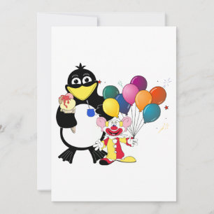 Carte Drôle pingouin et dessin animé clown
