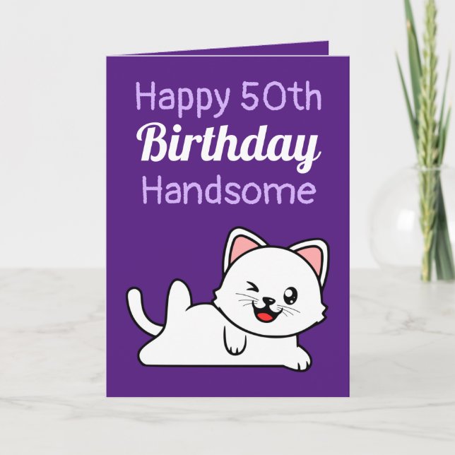 Carte Drôle plaisanterie Purple Chat Soeur 50e anniversa (Devant)