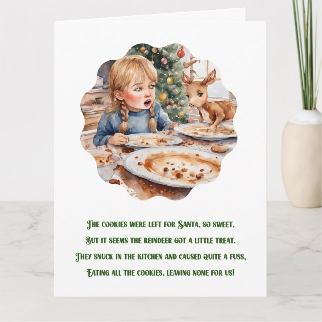 Carte Drôle Poème de Noël mignon renne de Noël (Devant)