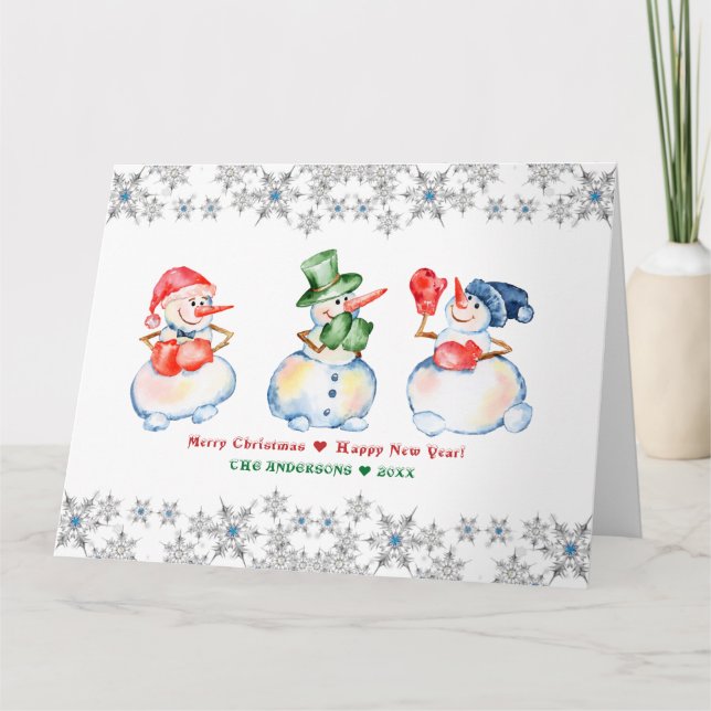 Carte Drôle Snowmen Joyeux Cristaux de Noël Snowflakes (Devant)