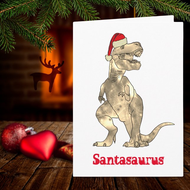 Carte Drôle T Rex Père Noël Noël Dinosaur Humour de Noël (Christmas dinosaur T-Rex Santasaurus funny holiday greetings card)