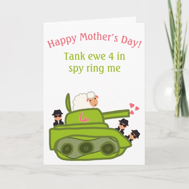 Carte Drôle tank ewe brebis jeu de mots sur la fête des  (Devant)
