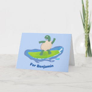 Carte Drôle tortue vague de surf dessin animé