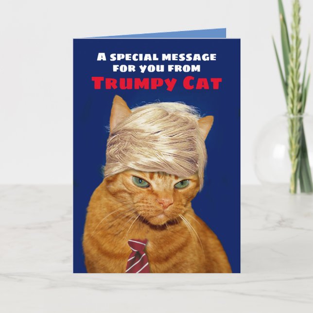 Carte Drôle Trumpy Chat Message d'anniversaire (Devant)