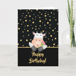 Carte Drôle Vache Cartoon Avec Fleur Mignonne Joyeux Ann