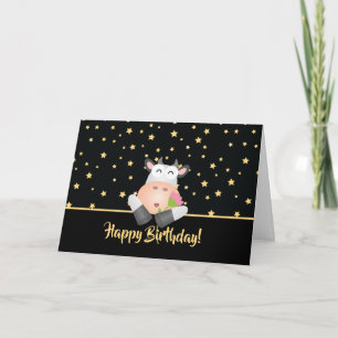 Carte Drôle Vache Cartoon Avec Fleur Mignonne Joyeux Ann
