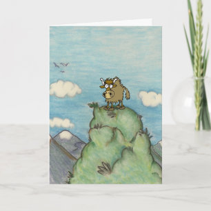 Carte Drôle yak de dessin animé sur le sommet de la mont